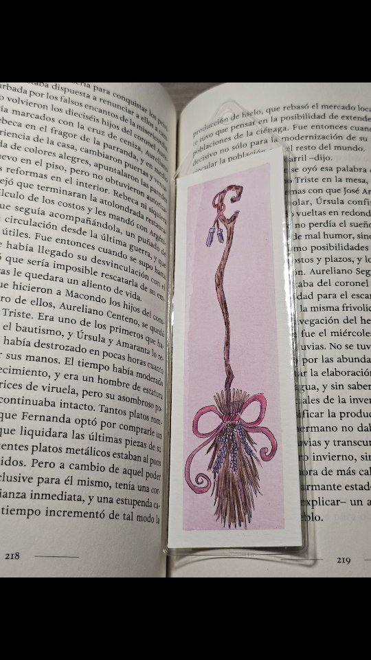 Handpainted witch broom bookmark in watercolor